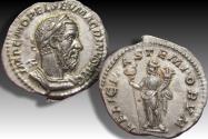 Ancient Coins - AR silver denarius Macrinus, Rome mint 217-218 A.D. - FELICITAS TEMPORVM - high quality example