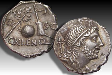 Ancient Coins - AR denarius Cn. Cornelius Lentulus, uncertain Spanish mint 76-75 B.C. - beautiful sharp example