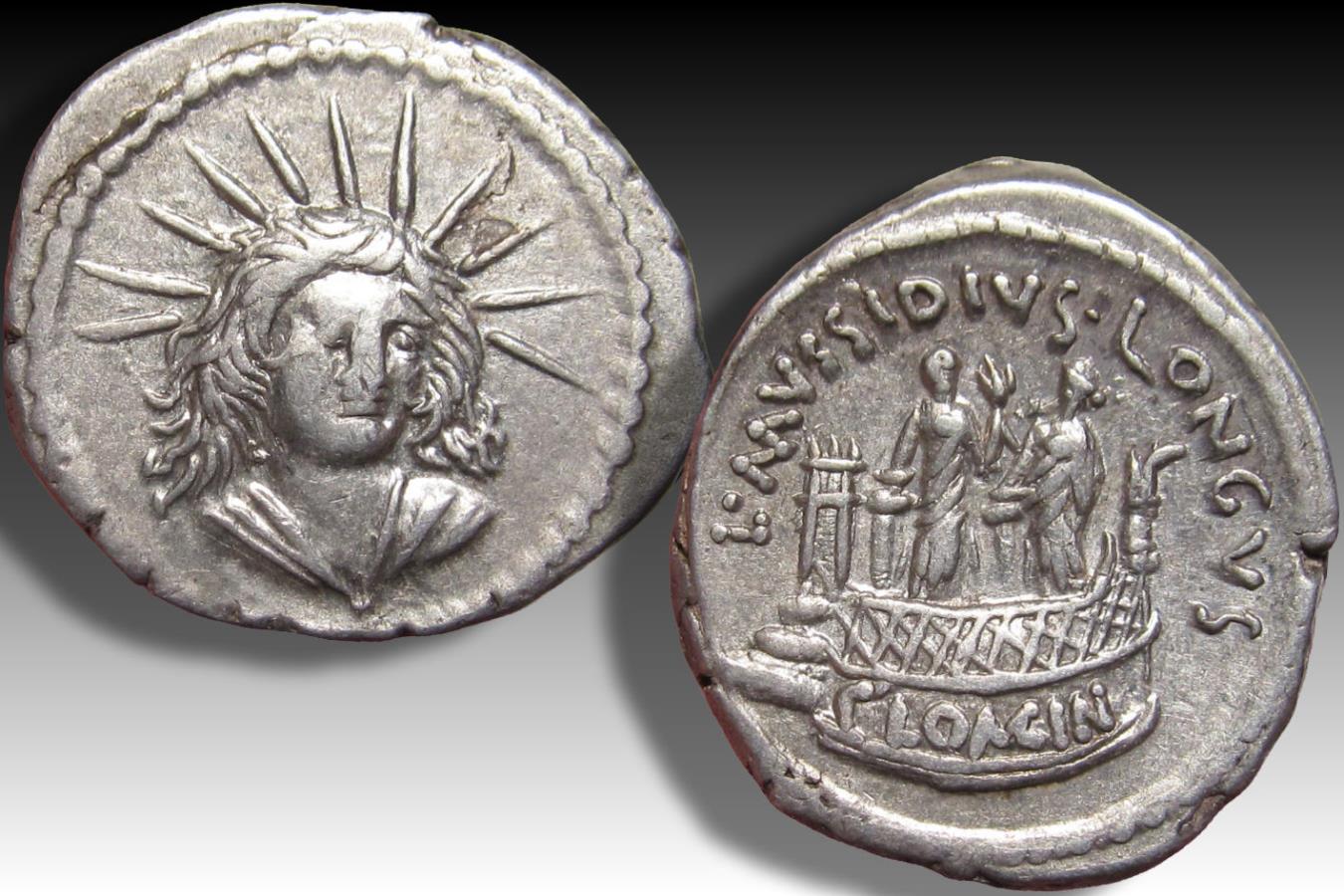 AR denarius L. Mussidius Longus, Rome 42 B.C. - Shrine of Venus Cloacina