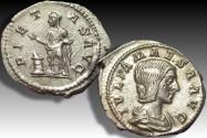 Ancient Coins - AR denarius Julia Maesa, Rome mint 218-220 A.D. - PIETAS AVG, Pietas standing left, beauty -
