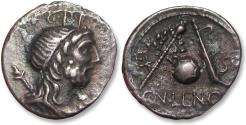 Ancient Coins - AR denarius Cn. Cornelius Lentulus, uncertain Spanish mint 76-75 B.C.