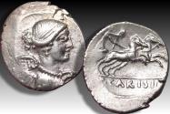 Ancient Coins - AR denarius T. Carisius, Rome mint 46 B.C.