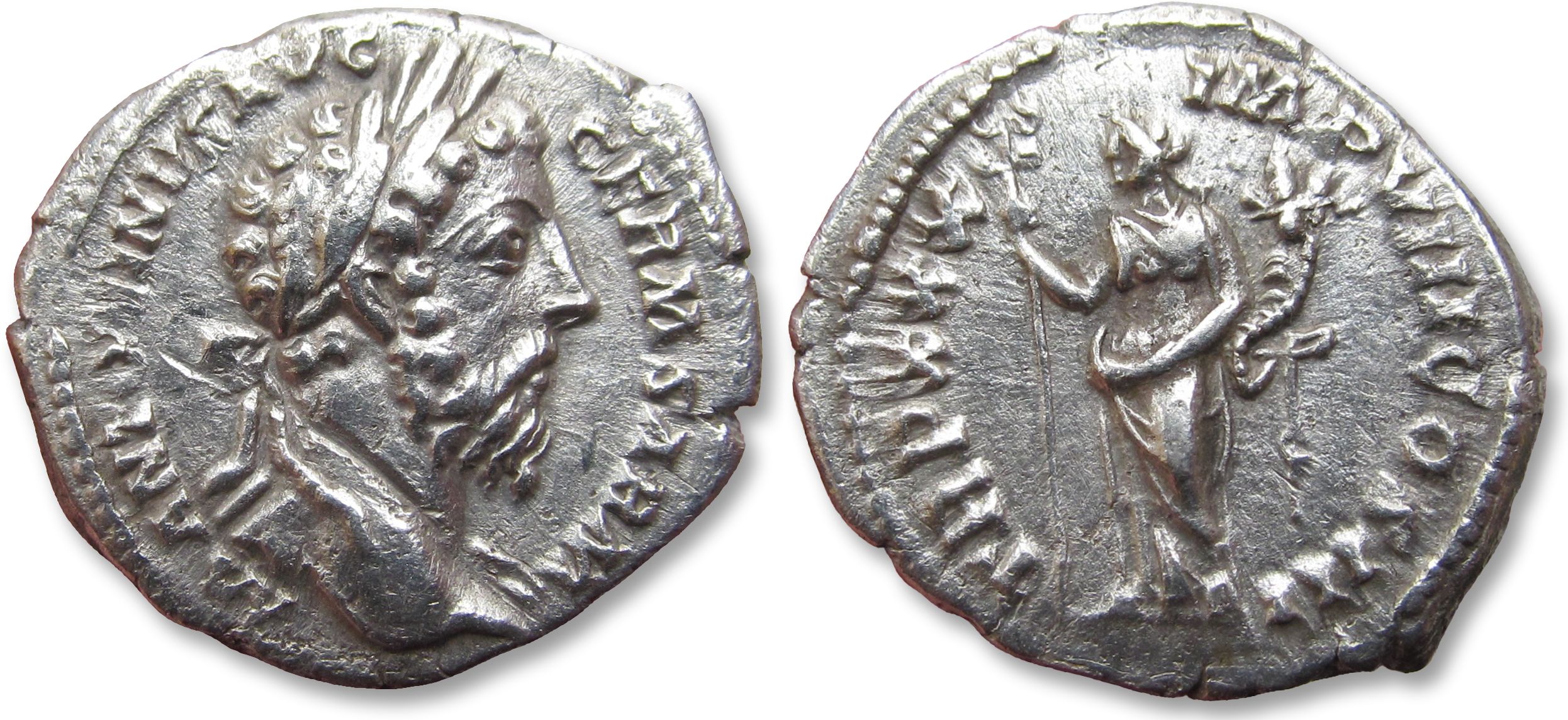 AR denarius Marcus Aurelius, Rome mint 175-176 A.D. - TR P XXX IMP VIII COS  III, Felicitas standing left