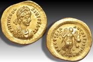 Ancient Coins - AV gold tremissis Theodosius II, Constantinople mint circa 444-450 A.D. - VICTORIA AVGVSTORVM -