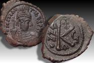 Ancient Coins - AE half-follis / 20 nummi Maurice Tiberius, Constantinople dated RY 6 = circa 587-588 A.D. - coin in great quality -