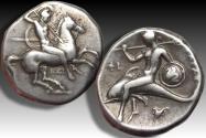 Ancient Coins - AR nomos / didrachm Calabria, Tarentum circa 302-290 B.C. - struck under Dai- and Phi- as magistrates -