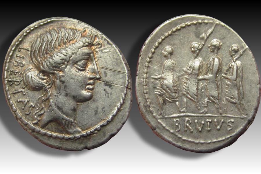 AR Denarius M. Junius (Q. Servilius Caepio) Brutus, Rome 54 B.C ...