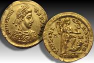 AV gold solidus Honorius, Rome mint 395-402 A.D. - officina A, beautiful example -