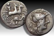 Ancient Coins - AR denarius Anonymous issue, Rome mint 128 B.C. - Elephant's head series -