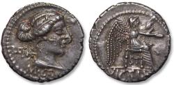 Ancient Coins - AR denarius M. Porcius Cato, Rome mint 89 B.C. - beautifully toned and sharp -
