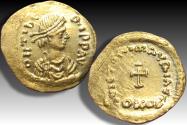 Ancient Coins - AV gold tremissis Maurice Tiberius, Constantinople mint 582-602 A.D.