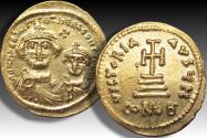 Ancient Coins - AV gold solidus Heraclius, with Heraclius Constantine, Constantinople 8th officina (H) circa 616-625 A.D.