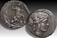 Ancient Coins - AR denarius C. Vibius C. f. C. n. Pansa Caetronianus, Rome 48 B.C. - scarce cointype -