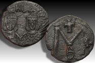 Ancient Coins - AE follis Michael II and Theophilus, Syracuse mint circa 821-829 A.D. - with ticket