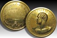World Coins - GREAT BRITAIN 52mm AE gilded medal 1798 A.D. 41st birthday of prominent actor John Philip Kemble - by John Hancock