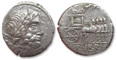 Ancient Coins - AR denarius L. Rubrius Dossenus. Rome 87 B.C.