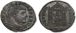 Ancient Coins - AE silvered follis Maxentius, Aquileia mint, 3rd officina circa 307-310 A.D. - variety with X symbol in temple - AQΓ