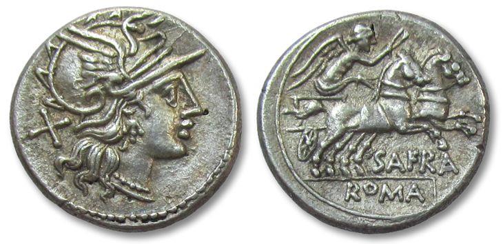 Ancient Coins - AR denarius Spurius Afranius, Rome 150 B.C. --BEAUTY--