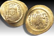 Ancient Coins - AV gold solidus Maurice Tiberius, Constantinople mint 583-601 A.D. - officina H (= 8th) - sharply struck on very large 24mm flan