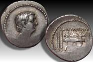 Ancient Coins - AR denarius L. Livineius Regulus, Rome mint 42 B.C.