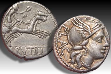 Ancient Coins - AR denarius L. Rutilius Flaccus, Rome mint 77 B.C.