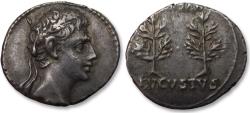 Ancient Coins - AR denarius Octavian as Augustus, Spanish mint (Tarraco ?) circa 20-16 B.C.  - scarce type -