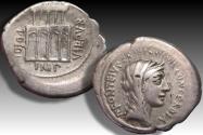 Ancient Coins - AR denarius P. Fonteius P.f. Capito, Rome mint 55 B.C. - VILLA PVBLICA reverse -