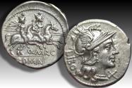 Ancient Coins - AR denarius Q. Marcius Libo, Rome 148 B.C. - well struck example -