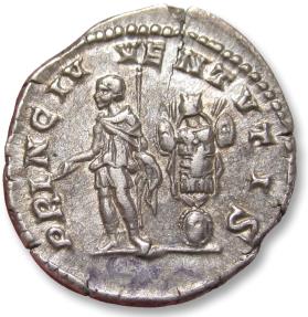 Ancient Coins - AR denarius Geta as Caesar, Rome mint circa 201-202 A.D. - PRINC IVVENTVTIS reverse -