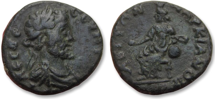 Ancient Coins - Æ 20mm (diassarion?) Septimius Severus, Moesia, Marcianopolis 193-211 A.D. - Cybele seated left, variety without sceptre & lions at feet -