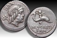 Ancient Coins - AR denarius L. Lucretius Trio, Rome mint 76 B.C. - nicely centered -