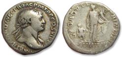 Ancient Coins - AR silver denarius Trajan / Trajanus, Rome mint circa 112-114 A.D. - SPQR OPTIMO PRINCIPI, ALIM ITAL -