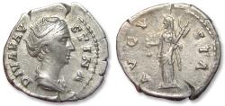 Ancient Coins - Silver denarius Diva Faustina I Senior, Rome mint after 141 A.D. - AVGVSTA, Vesta left -