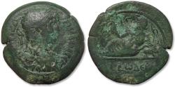 Ancient Coins - AE 35mm drachm Hadrian, Alexandria mint circa 127-128 A.D. - Nilus leaning on hippopotamus - huge 35mm coin