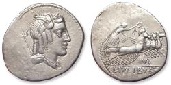 Ancient Coins - AR denarius L. Julius Bursio, Rome 85 B.C. - variety with control numeral VI -