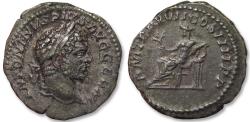 Ancient Coins - AR denarius Caracalla, Rome mint 214 A.D. - Apollo seated left, leaning on lyre set on tripod -