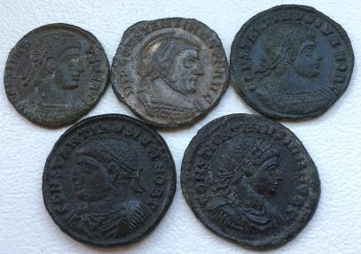 Group Of 5x Late Roman Folles Struck Under Constantius, Constantine 