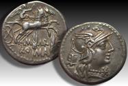 Ancient Coins - AR denarius M. Marcius, Rome 134 B.C. - great centering & beautifully toned -