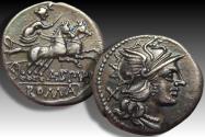 Ancient Coins - AR fourree denarius A. Spurius / Spurilius, Rome 139 B.C. - exceptionally high quality fourree -