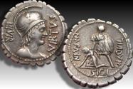 Ancient Coins - AR denarius Mn. Aquillius, Rome mint 71 B.C. - full strike & great toning -