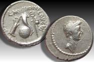 Ancient Coins - AR denarius The Caesarians, C. Julius Caesar, Rome circa 42 B.C. - posthumous by L. Mussidius Longus -