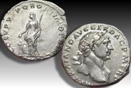 Ancient Coins - AR denarius Trajan / Trajanus, Rome mint circa 103-111 A.D. - COS V P P S P Q R OPTIMO PRINC / PIET -