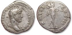 Ancient Coins - AR denarius Hadrian / Hadrianus, Rome mint circa 119-122 A.D. - P M TR P COS III, Mars walking right -