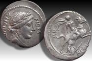 Ancient Coins - AR denarius A. Licinius Nerva, Rome mint 47 B.C. - scarcer type in great condition -