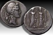 Ancient Coins - AR denarius Cn. Egnatius Cn.f. Cn.n. Maxsumus, Rome mint 75 B.C. - beautifully toned -