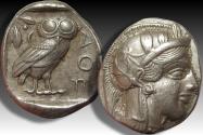 Ancient Coins - AR tetradrachm Attica, Athens 454-404 B.C. - great example, large part of crest visible -