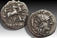 Ancient Coins - AR denarius Cn. Domitius Ahenobarbus, Rome 128 B.C. - great condition & nicely centered -