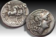 Ancient Coins - AR denarius Q. Caecilius Metellus, Rome mint 130 B.C. - well centered & beautiful toning -
