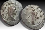 Ancient Coins - Silvered antoninianus Gallienus, Siscia mint circa 267-268 A.D. - PROVI AVG with II in field - scarce, bare bust variety