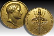 World Coins - FRANCE - PREMIER EMPIRE AE GILDED 40mm commemorative medal 1805 A.D. Napoleon I Bonaparte: Commemorating the battle of Austerlitz
